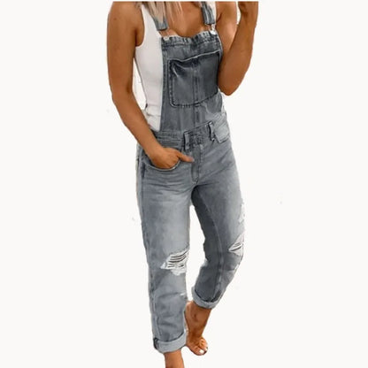 Hot Sale Suspenders Denim Jumpsuit For Women Fashion Ripped Jeans Jumpsuit Casual Female Clothing S-3XL Drop Shipping