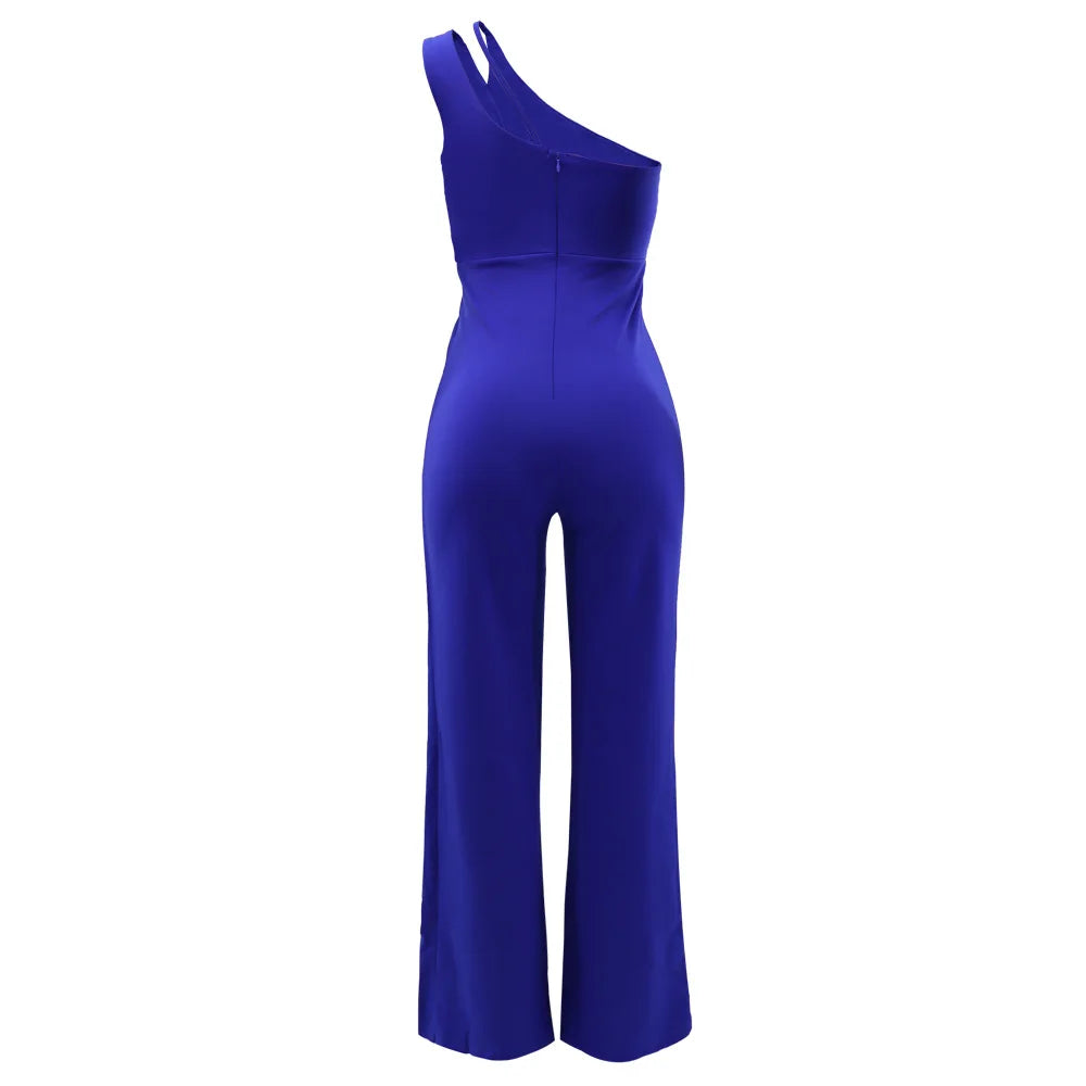 Women Elegant Jumpsuit One Shoulder Vacation Sleeveless Color Overall Bodysuit Clothing High Waist Summer Ladies Jumpsuit