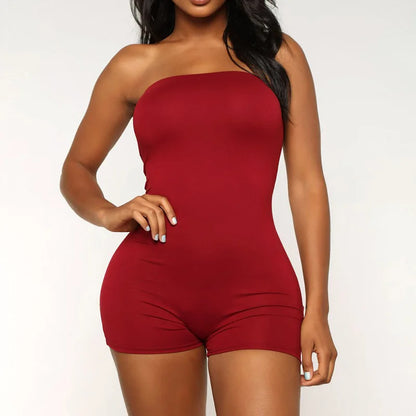 Women Strapless Jumpsuit Tube Bodysuit Bodycon Short Romper Catsuit Clubwear