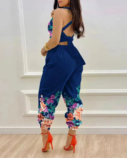 Sexy Hollowed Out Backless Rompers Summer Elegant Holiday Off Shoulder Playsuits Lady Casual Sleeveless Print Jumpsuits Women