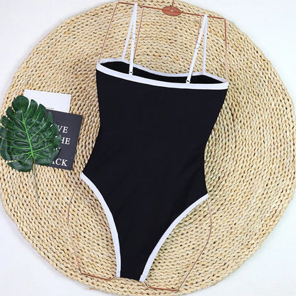 Swimsuit new female simple black and white color combination small fragrant wind one-piece swimsuit