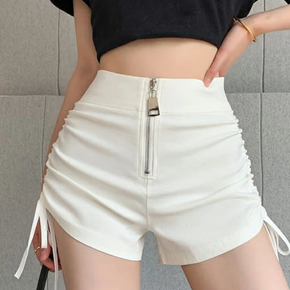 Korean Drawstring Sexy Shorts Women Harajuku Zipper Lace-Up Yoga High Waist Pants Sports Running Skinny Streetwear Shorts