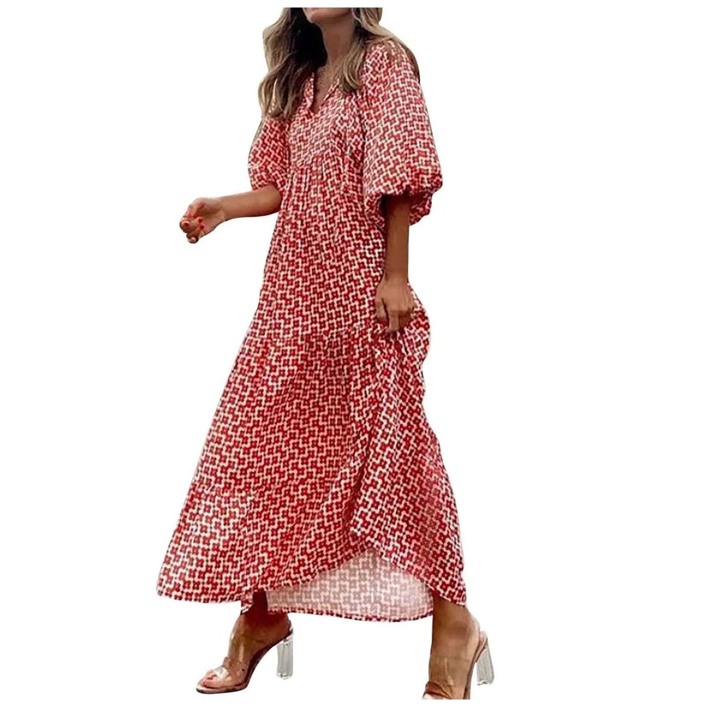 Fashion Women Print Dress Summer Loose Boho Dress Casual Elegant Short Sleeve Beach Party Dresses For Woman Robe Femme 2024 New