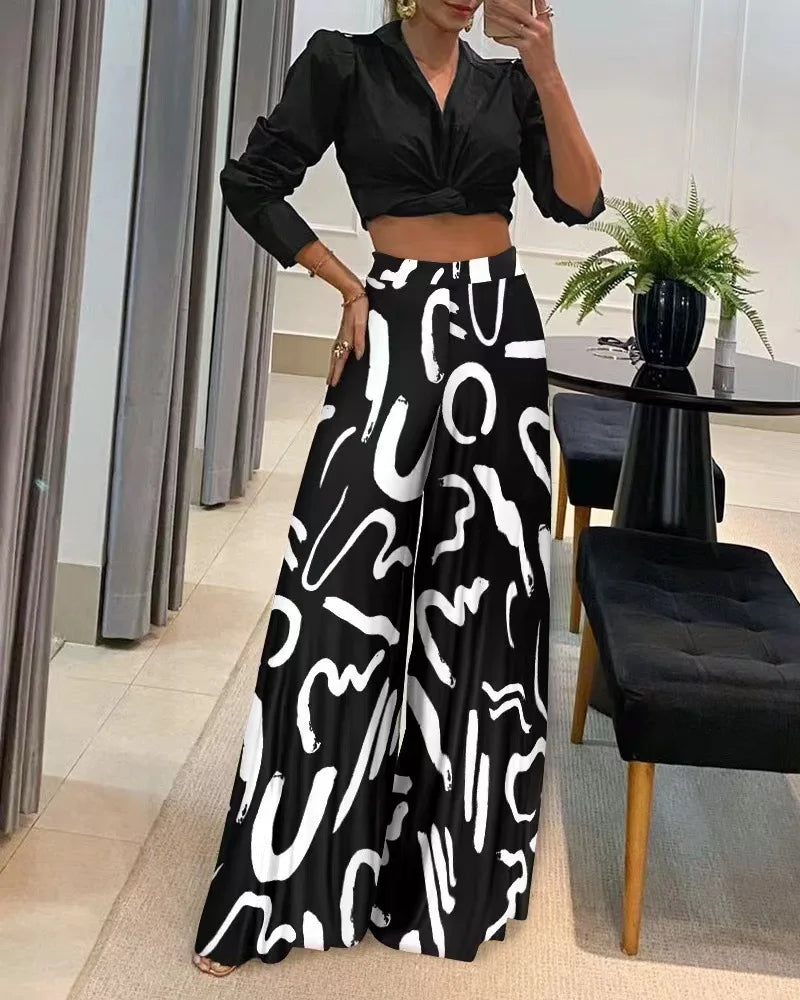 Women's Fashionable Printed Loose Pants, Elegant Wide Leg And Elastic Waist Clothing, Novel Autumn 2023 Pantalones De Mujer