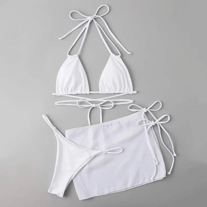 Women'S Swimsuit Bikini Drawstring Strap Solid Color Three Piece Beach Sexy Bikini Set Women'S Bikinis Trend 2024 Woman Clothing