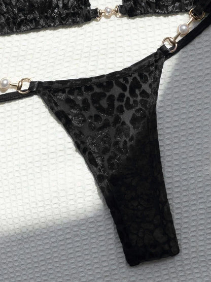 Sexy Leopard Velvet Bikini Mini Micro Thong Bikinis Women Swimwear Female Swimsuit Two-piece Bikini Set Halter Bathing Suit Swim