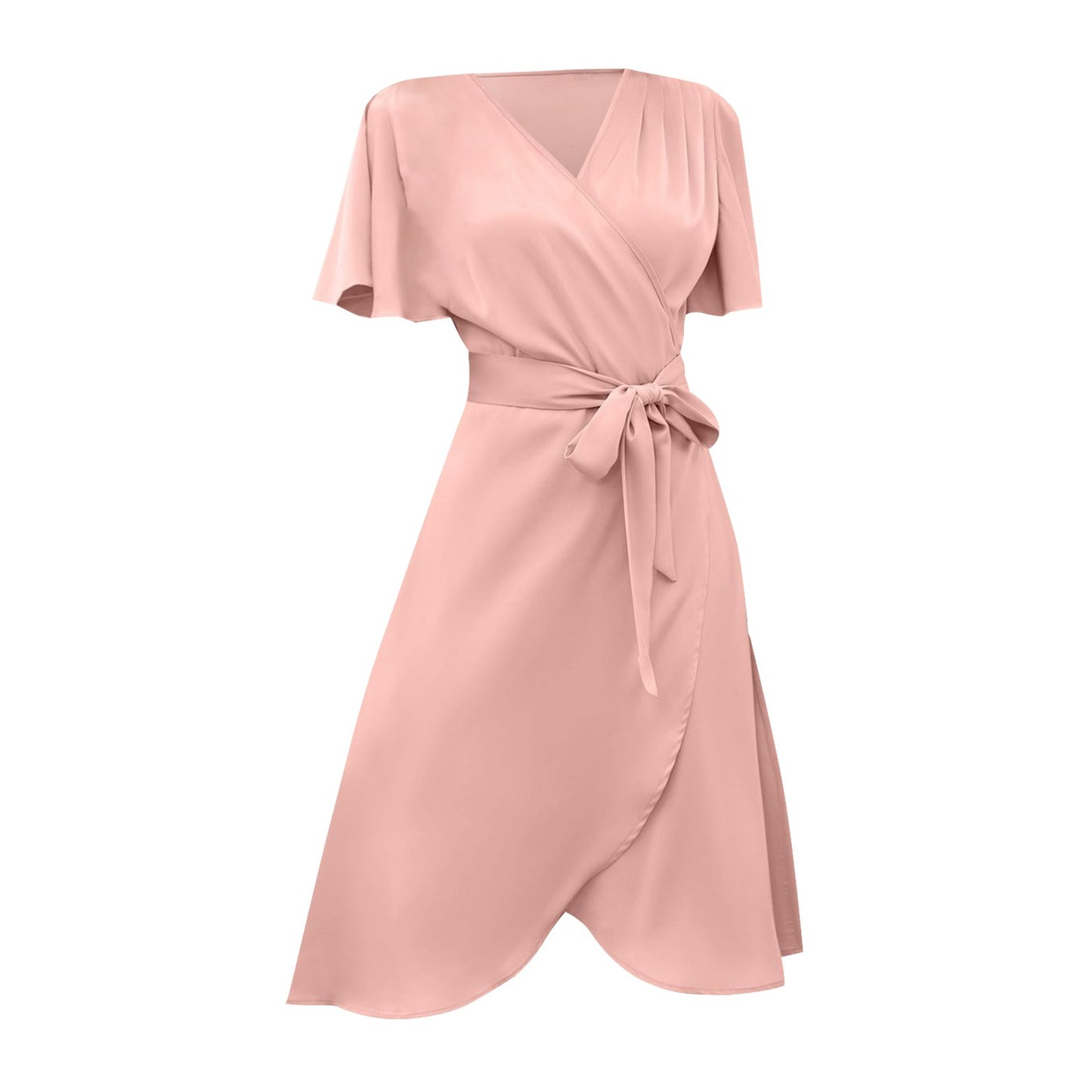 Spaghetti Elegant Ladies Dresses Summer Sale Satin V Neck Slim Waist Dress Bell Sleeve Summer Dresses For Women Plus Size