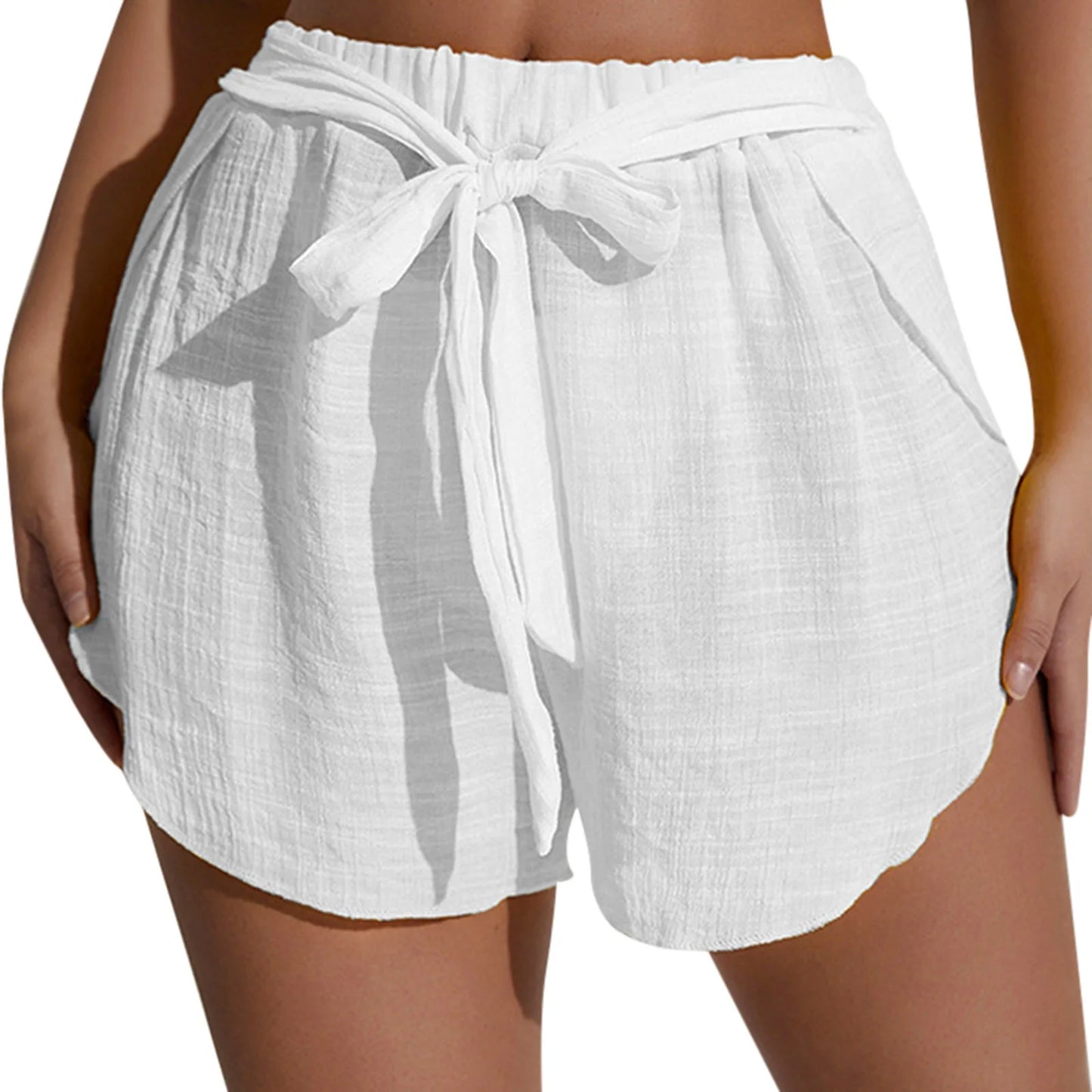 Solid Color Beach Trunks Thin Breathable Shorts Summer Bow Tie Lace Up Shorts For Women Female Beachwear Vacation Pantalones