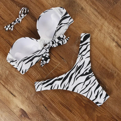 Sexy Women Bikini Swimsuit Push-up Bra Bikini Set Two Piece Swim Suit Swimwear Low-waisted Beachwear Leopard Bathing