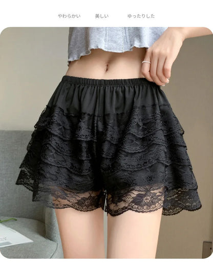 Floral Lace Lolita Safety Pants WomenSummer Shorts Petticoat Underpants Girlsashion Princess Oose Shorts Slip Proof Base Dress