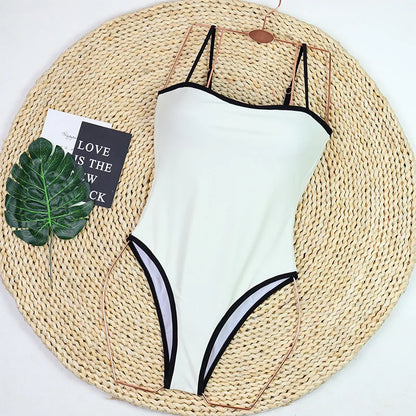 Swimsuit new female simple black and white color combination small fragrant wind one-piece swimsuit