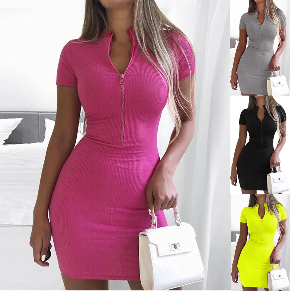 Knitted Dresses Women Solid Color Short Sleeves Bandage Slim Sexy Cropped Dress 2023 Spring And Summer New Fashion Tight Vestido