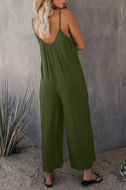 Loose Wide Leg American Jumpsuit Women Suspender Summer New Pockets Pants Casual Strap Female Solid Straight Seaside Clothing