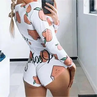 Sexy Fashion Women Bodysuits Long Sleeve Deep V Neck Bodycon Stretch Leotard Button Shorts Romper Jumpsuits Pajamas Overalls