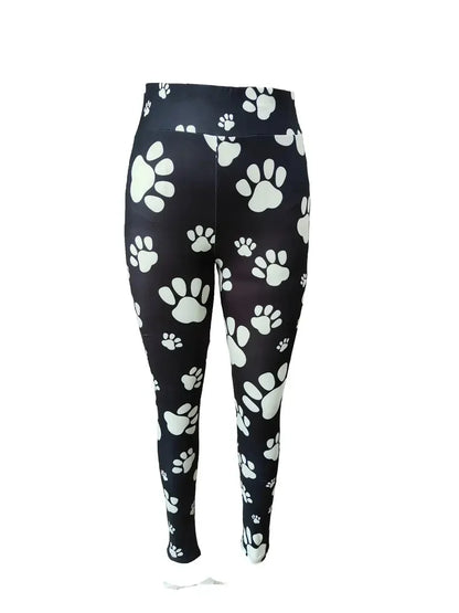 Cute cat paw print casual hip lift elastic elastic waist tight-fitting daily wear travel working women's leggings