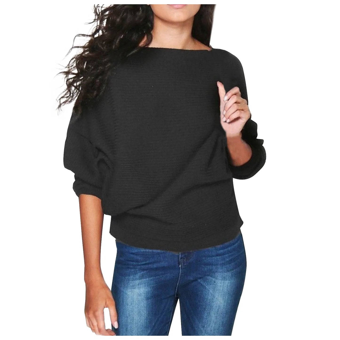 Women's Casual Loose Solid Sexy One Shoulder Stitching Long Sleeved Knitted Top Women's Autumn and Winter Long Sleeve Blouse Top