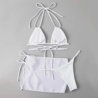 Women'S Swimsuit Bikini Drawstring Strap Solid Color Three Piece Beach Sexy Bikini Set Women'S Bikinis Trend 2024 Woman Clothing