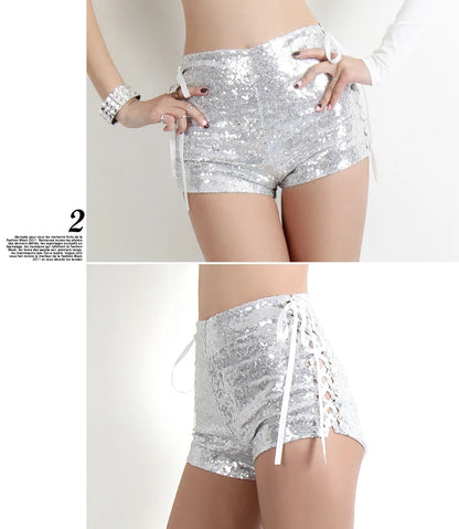 High Waist Sexy Sequined Bandage Shorts Dj Pole Dance Micro Shorts For Women