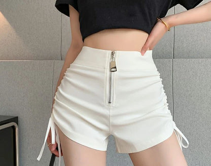 Korean Drawstring Sexy Shorts Women Harajuku Zipper Lace-Up Yoga High Waist Pants Sports Running Skinny Streetwear Shorts