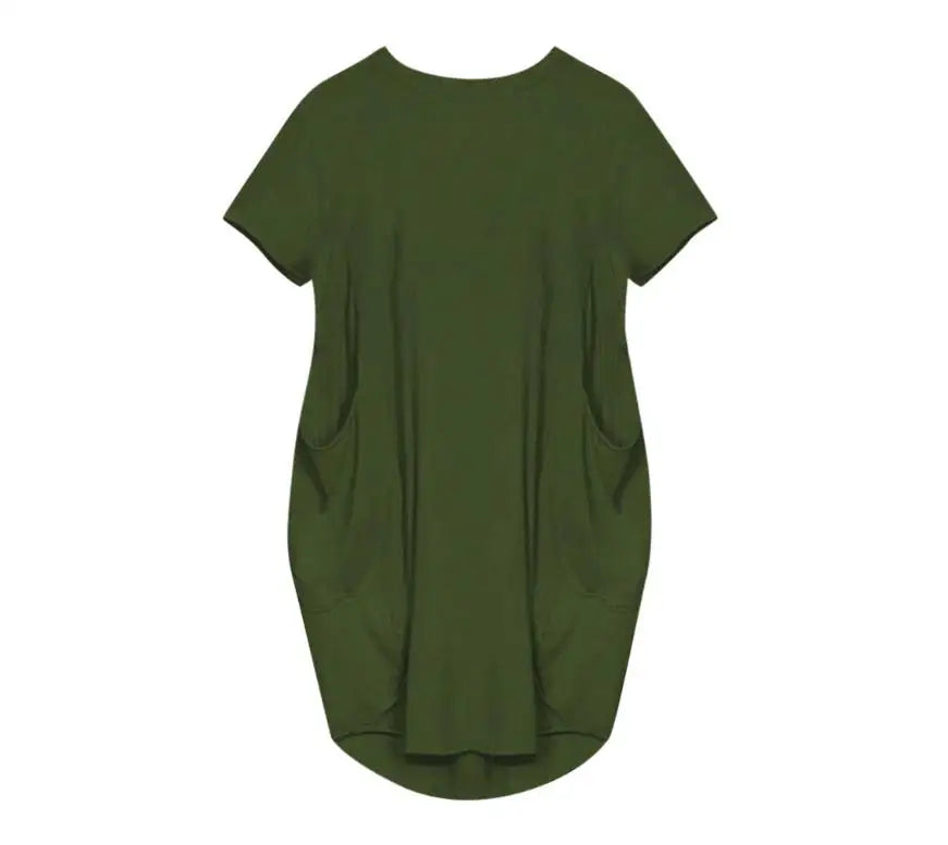 Plus Size Women Short Sleeve O-Neck Loose Casual Dresses