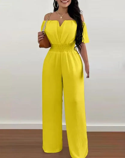 Summer Elegant Off Shoulder Women's Jumpsuit 2024 Fashion Trend Casual Short Sleeve Wide Leg Pants Jumpsuits for Women Overalls