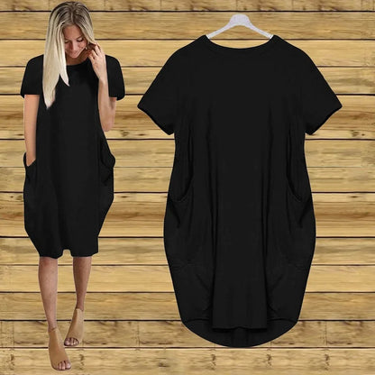 Plus Size Women Short Sleeve O-Neck Loose Casual Dresses