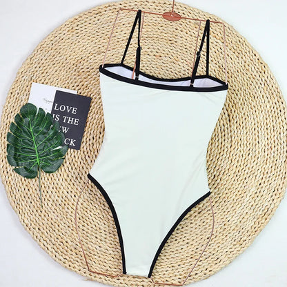 Swimsuit new female simple black and white color combination small fragrant wind one-piece swimsuit