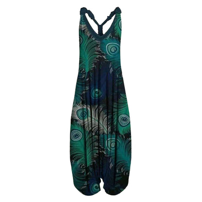 Vintage Ethnic Style S-4XL Women Casual Floral Rompers Loose Boho Casual Jumpsuits Sleeveless Print Strappy Jumpsuit 2022 New