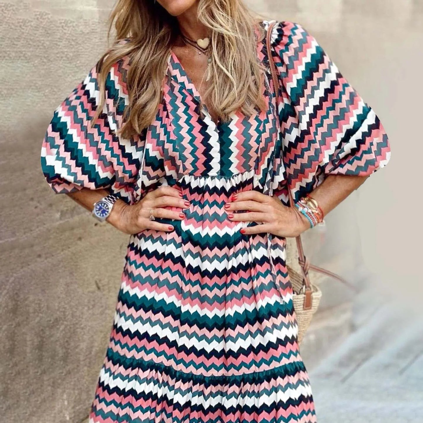 Fashion Women Print Dress Summer Loose Boho Dress Casual Elegant Short Sleeve Beach Party Dresses For Woman Robe Femme 2024 New