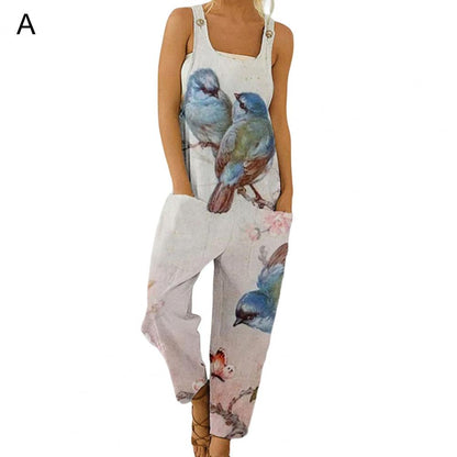 New Women Romper Soft Fabric Easy to Match Square Neck Grafitto Print Sleeveless Lady Jumpsuit Women Clothes