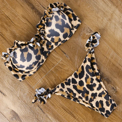 Sexy Women Bikini Swimsuit Push-up Bra Bikini Set Two Piece Swim Suit Swimwear Low-waisted Beachwear Leopard Bathing