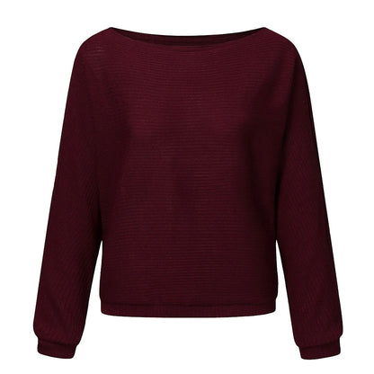 Women's Casual Loose Solid Sexy One Shoulder Stitching Long Sleeved Knitted Top Women's Autumn and Winter Long Sleeve Blouse Top