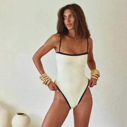 Swimsuit new female simple black and white color combination small fragrant wind one-piece swimsuit