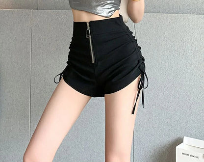 Korean Drawstring Sexy Shorts Women Harajuku Zipper Lace-Up Yoga High Waist Pants Sports Running Skinny Streetwear Shorts