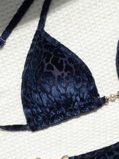 Sexy Leopard Velvet Bikini Mini Micro Thong Bikinis Women Swimwear Female Swimsuit Two-piece Bikini Set Halter Bathing Suit Swim