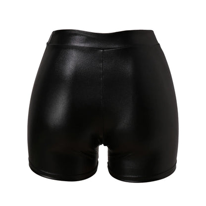 Women's Sexy Tight Leather Pants Shorts Fashion Black Slim Fit Package Hip Patent Leather Shorts High Waist Mini Leather Shorts