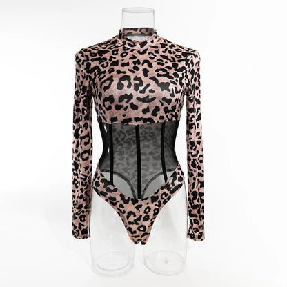 Sexy Leopard Shapewear Top Women Body Shaper Jumpsuit Thongs One Pieces Chic Long Sleeve Lingerie Bodycon Bodysuits Fall Outfits