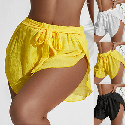 Solid Color Beach Trunks Thin Breathable Shorts Summer Bow Tie Lace Up Shorts For Women Female Beachwear Vacation Pantalones