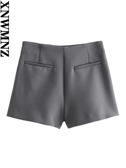 XNWMNZ 2024 Women's Fashion Asymmetric Mini Skirt Shorts Grey Black High Waist Wrap Skorts Female Casual Versatile Short Skirts