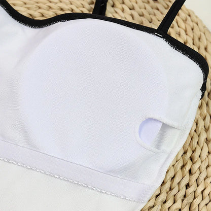 Swimsuit new female simple black and white color combination small fragrant wind one-piece swimsuit