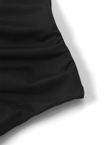 Summer Sexy Mini Dress Women Sleeveless Strap Streetwear Backless Folds Bodycon Split Black Dress Party Elegant A-LINE Dresses