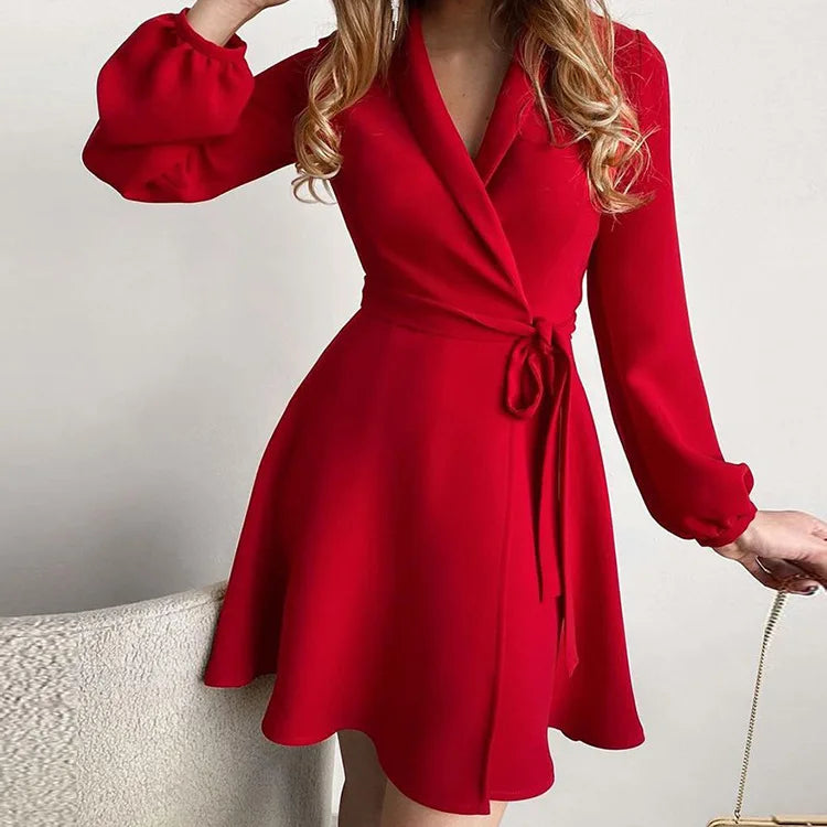 Fashion Floral Print Colorblock Tied Detail Work Dress For Women 2023 Autumn Long Sleeve V Neck Elegant Dresses Robe Femme