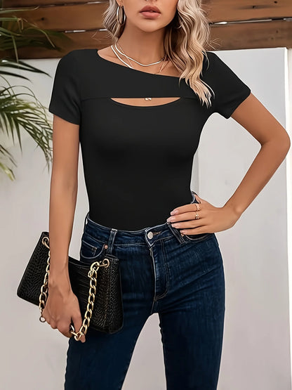 Womens Fashion Summer Clothes One Piece Cutout Tops Long Sleeve Ribbed Slim Fitted Shirts Tee Tshirts