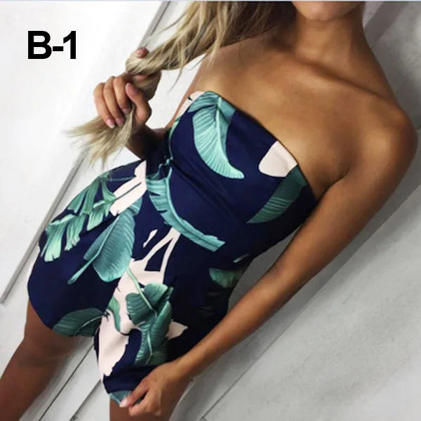 Women's beach jumpsuit 2024 summer street fashion striped V-neck printed loose jumpsuit with suspender skirt