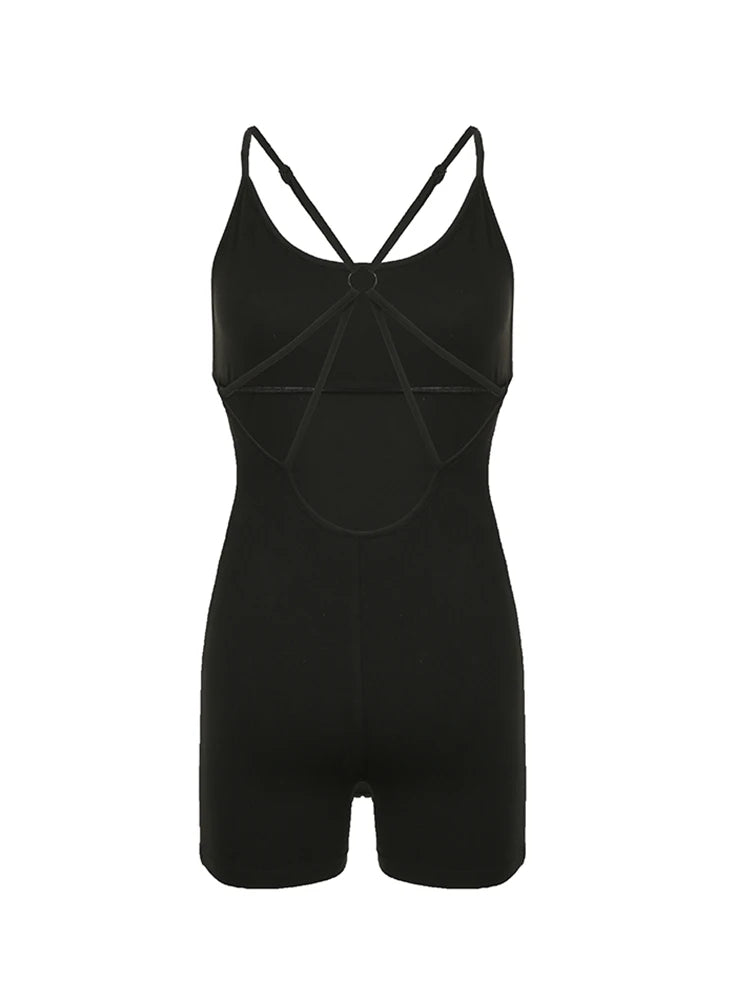 Cross Backless Skinny Sexy Black Slip Rompers Womens Playsuit Solid Rave Casual Sports Outfits Summer Vacation Clothing