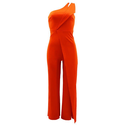 Women Elegant Jumpsuit One Shoulder Vacation Sleeveless Color Overall Bodysuit Clothing High Waist Summer Ladies Jumpsuit