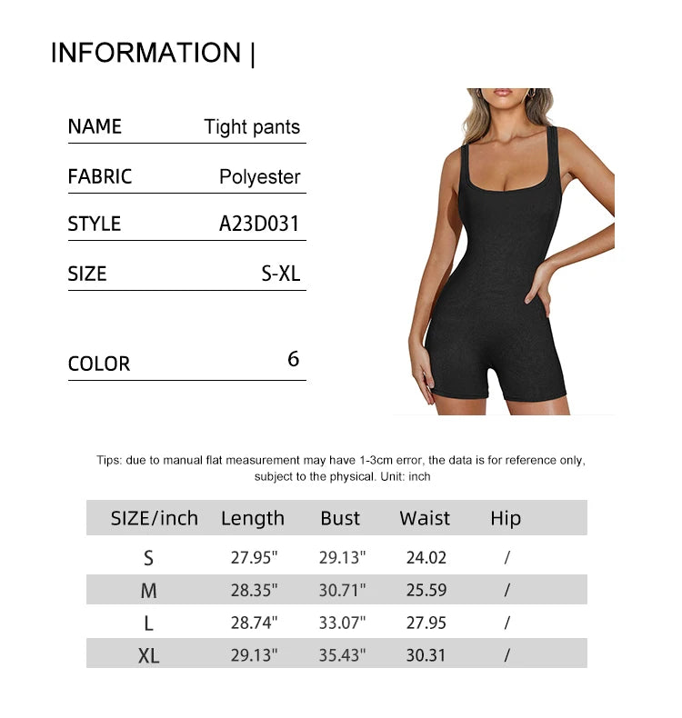 Women's Camisole Square Neck Tight Top Belly Stretch Shorts Jumpsuit Solid Color One Piece Sports Tank Top Tight Pants