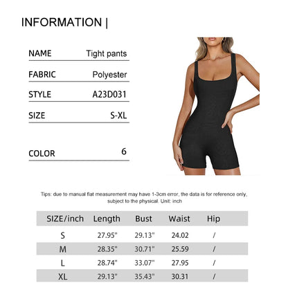 Women's Camisole Square Neck Tight Top Belly Stretch Shorts Jumpsuit Solid Color One Piece Sports Tank Top Tight Pants