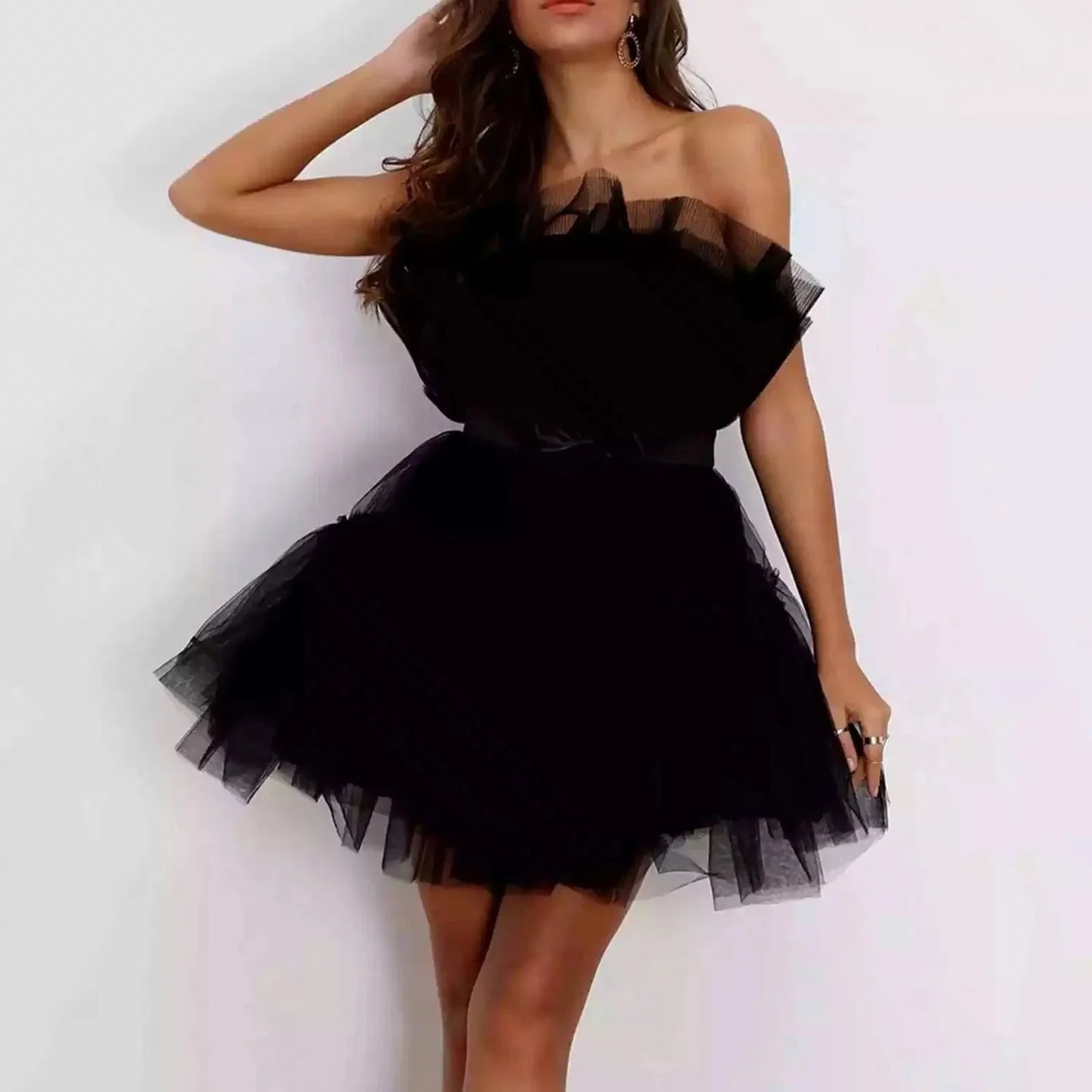 Evening Mini Dress For Women Elegant Sexy Sleeveless Dresses Gauze Lady Loose Black Club Vestidos Mujer Party Dress Summer 2024