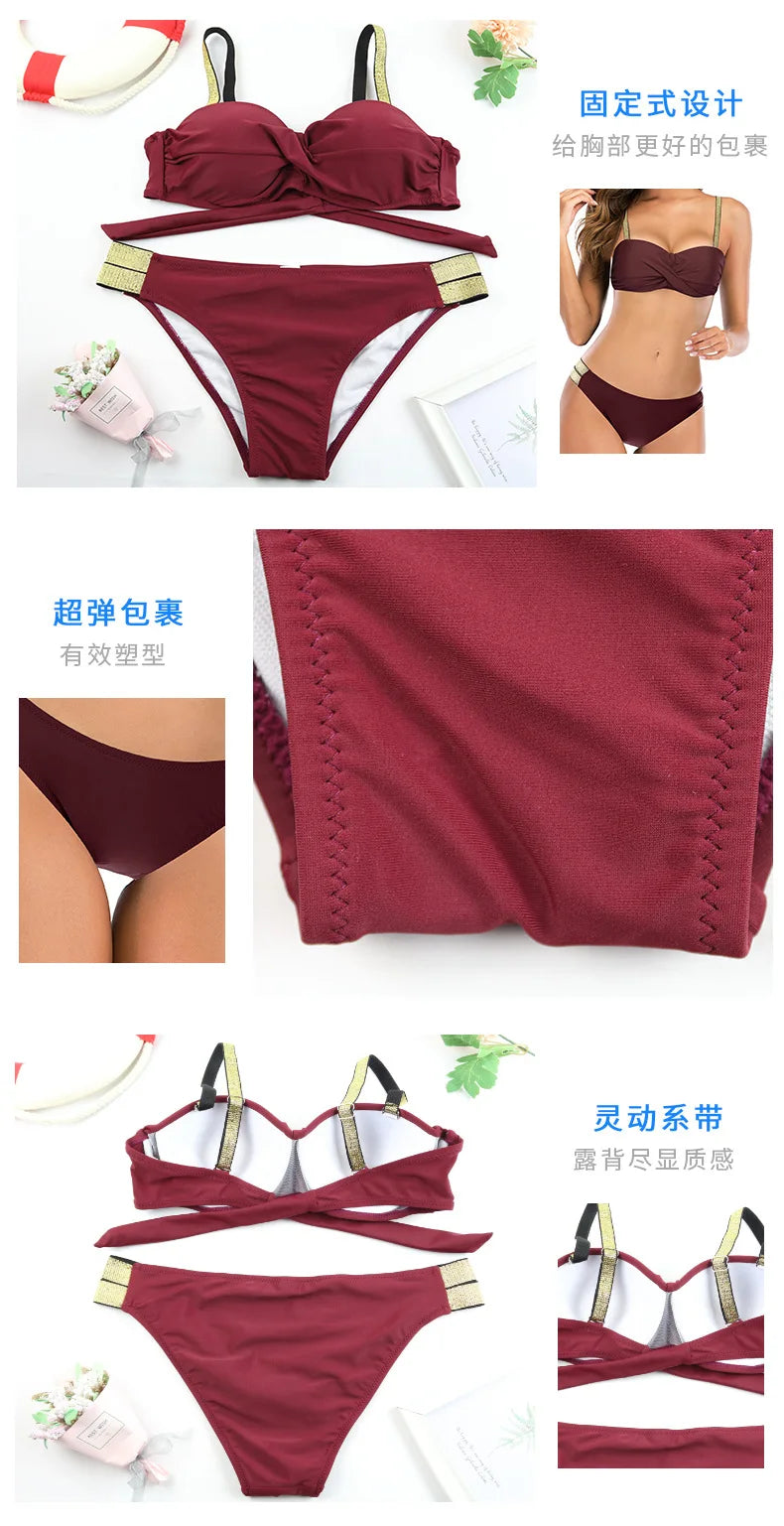 Sexy Bikini 2024 Women's Split Swimwear Brazil Bikini Set Women's Folded Swimwear New Triangle Swimwear Beach Bathing Suit